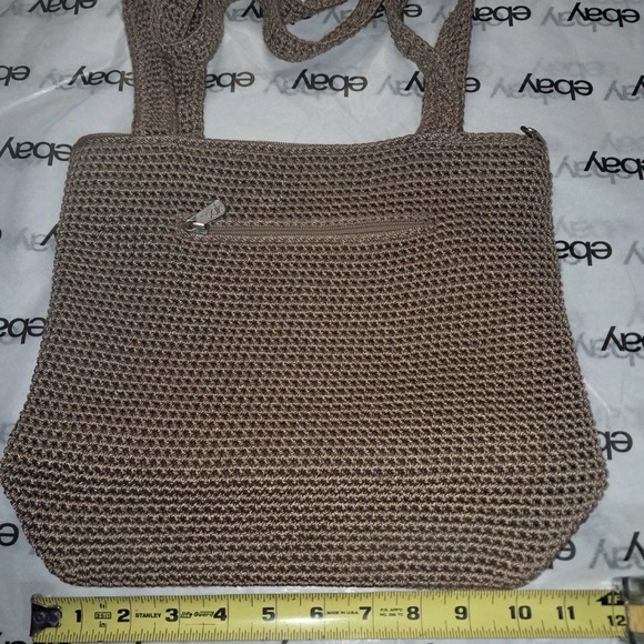 The Sak Handbags - The Sak Beige Crochet Shoulder Bag Tan Knit Purse Zip Top Lined